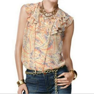 CAbi Flashback Tunic Sheer Ruffle Blouse #837